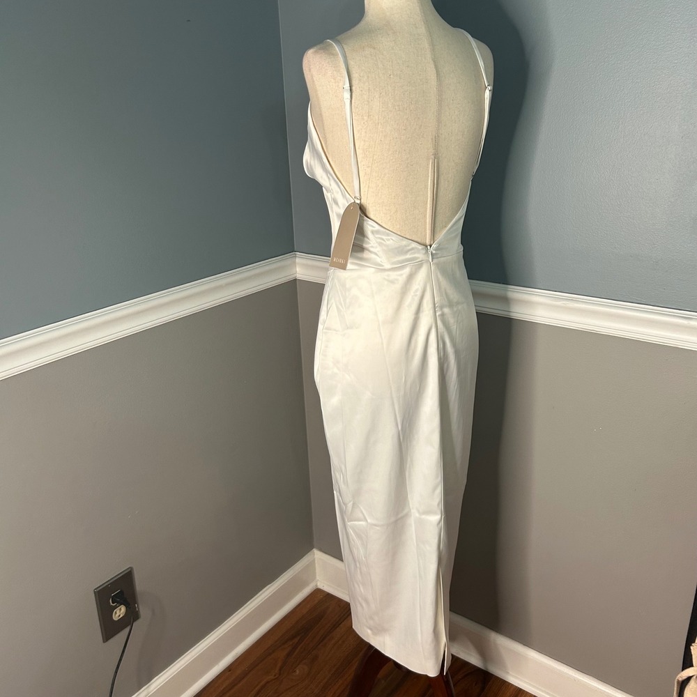 Meshki Ivory Satin Corset Midi Dress White Low Back fairy Small NEW - Picture 2 of 12